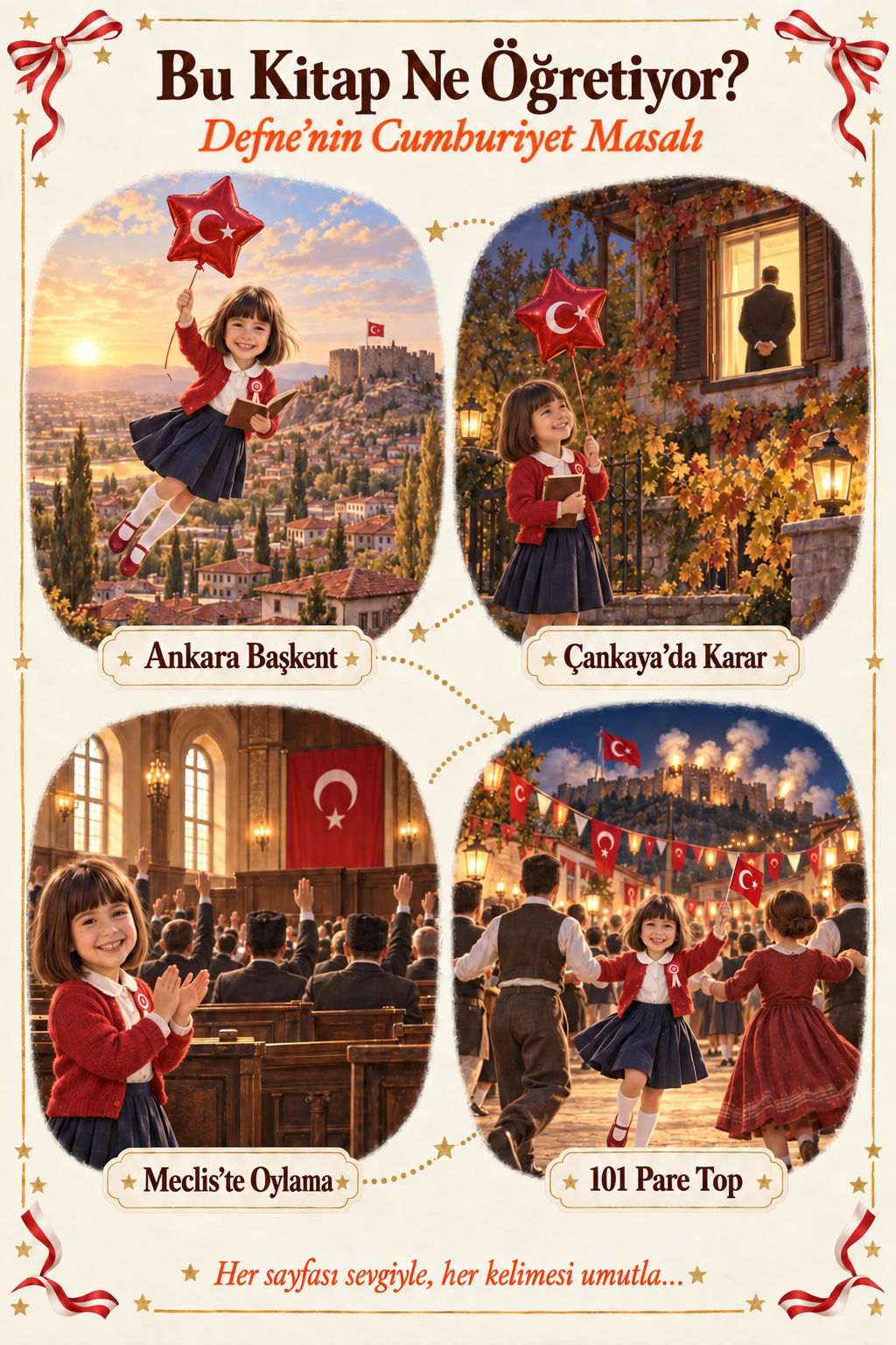 Defne'nin Cumhuriyet Masalı kitabı ne öğretiyor: Ankara başkent, Çankaya'da karar, Meclis'te oylama, 101 pare top