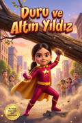 Duru ve Altın Yıldız isimli kişiye özel çocuk kitabı ön kapağı Pixar 3D illüstrasyon
