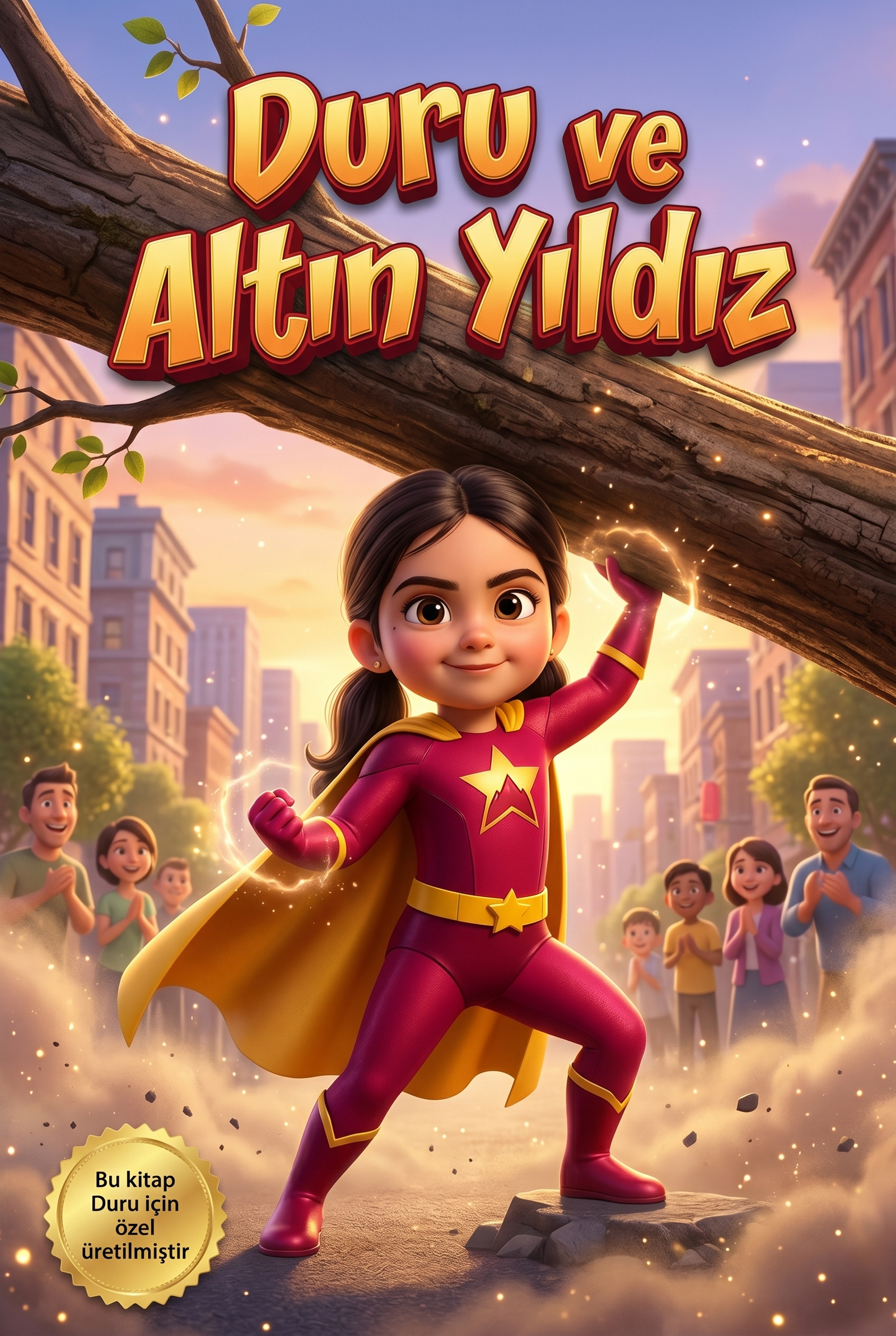 Duru ve Altın Yıldız isimli kişiye özel çocuk kitabı ön kapağı Pixar 3D illüstrasyon