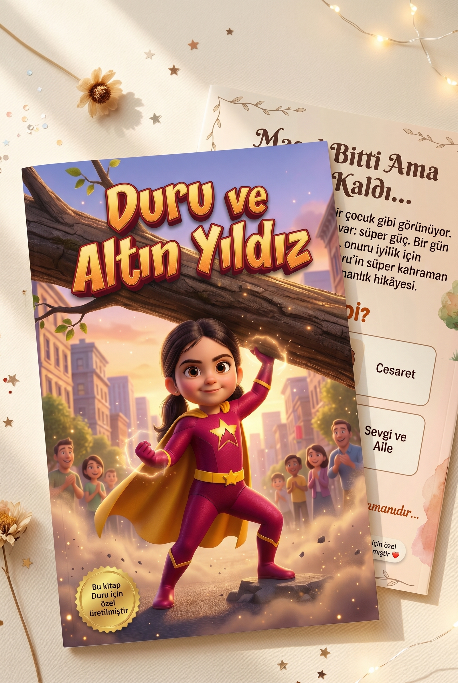 Duru'nun kişiye özel kitabı ön ve arka kapak birlikte yüksek kaliteli baskı görünümü
