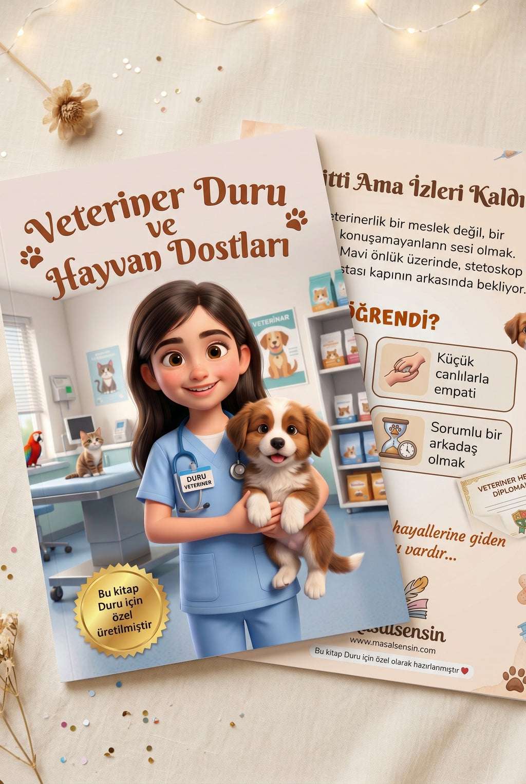 Veteriner Duru kişiye özel kitabı ön ve arka kapak bir arada - yumuşak kapaklı A4 kaliteli baskı