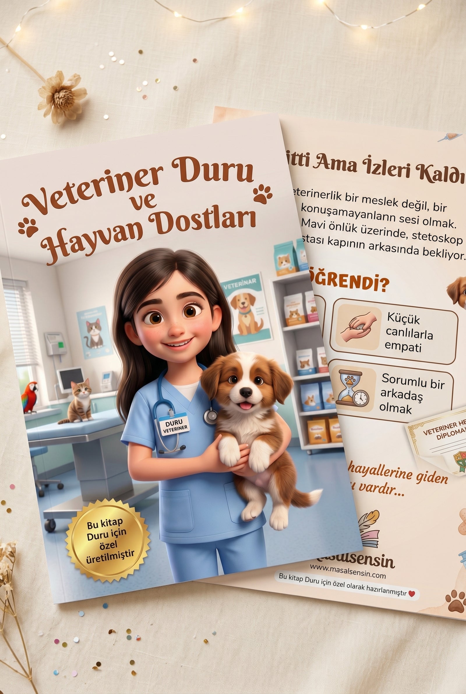 Veteriner Duru kişiye özel kitabı ön ve arka kapak bir arada - yumuşak kapaklı A4 kaliteli baskı