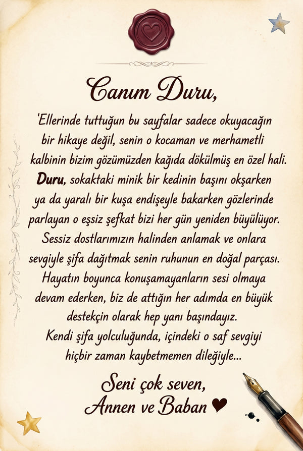 Duru için yazılmış kişiye özel hediye notu sayfası - sevgi dolu doğum günü mesajı ve tarih alanı