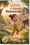 Duru ve Renkli Baloncuklar isme özel çocuk kitabı ön kapağı, Pixar 3D huzurlu bahçe illüstrasyonu