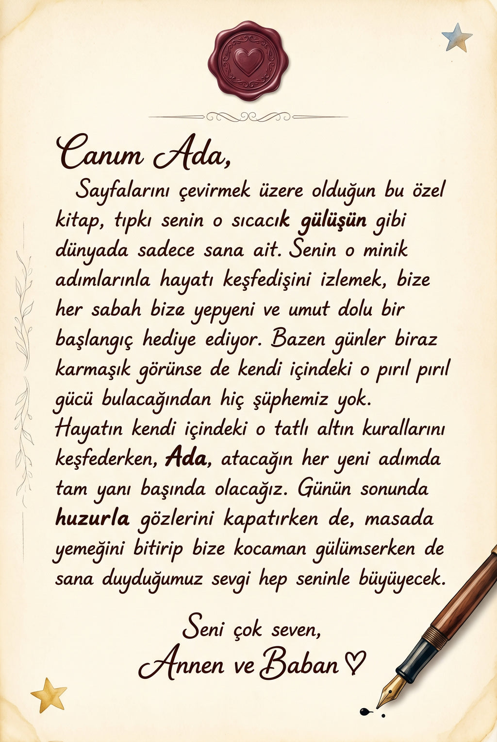 Ada ve Günün Altın Kuralları - Hediye Notu Sayfası