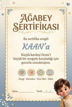Ağabey Şeref Sertifikası — Kaan'e özel hazırlanmış diploma sayfası.