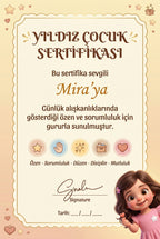YILDIZ ÇOCUK SERTİFİKASI — Mira'ya özel diploma.
