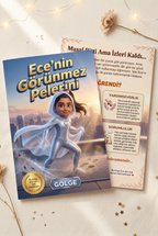 Ece'nin kişiye özel kitabı ön ve arka kapak birlikte — yüksek baskı standartlı A4 paperback tasarımı