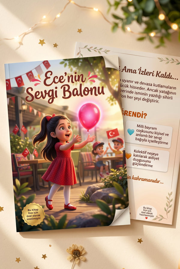Ece'nin kişiye özel kitabı ön ve arka kapak bir arada — A4 ebat yüksek kaliteli yumuşak kapak