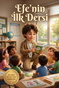 Efe'nin İlk Dersi isimli kişiye özel çocuk kitabı ön kapağı, Pixar 3D öğretmen temalı illüstrasyon