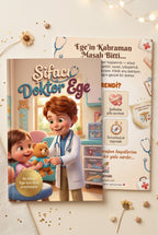 Şifacı Doktor Ege'nin kişiye özel kitabı ön ve arka kapak birlikte açık halde — A4 boyut kaliteli yumuşak kapak baskı