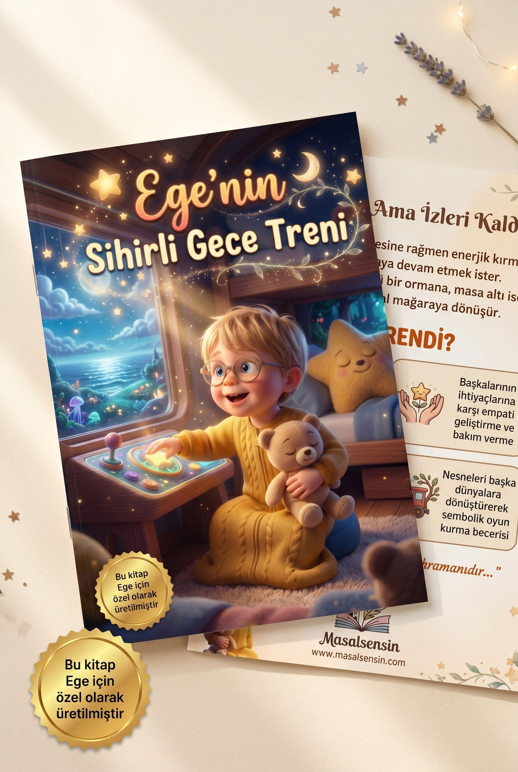 Ege'nin kişiye özel masal kitabı ön ve arka kapak birlikte - yüksek kaliteli A4 yumuşak cilt