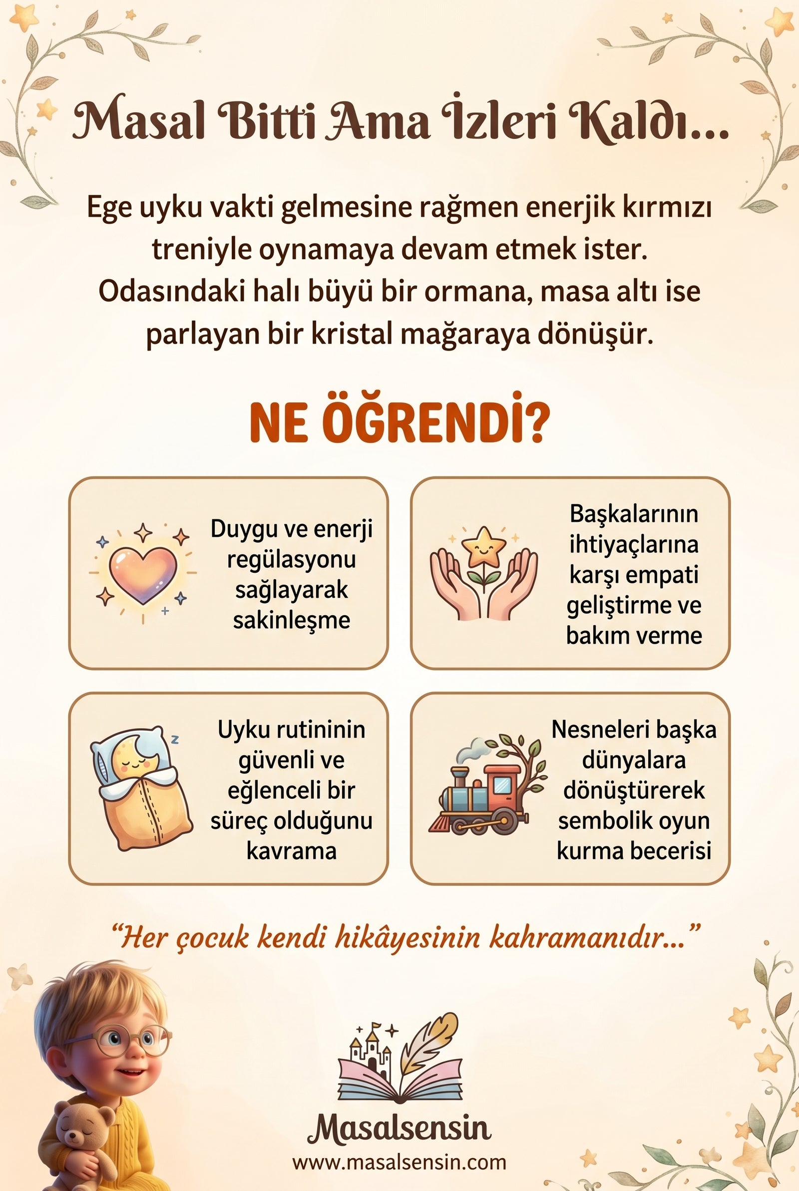 Ege isimli kitabın arka kapağı - duygu regülasyonu ve güvenli uyku rutini kazanımları