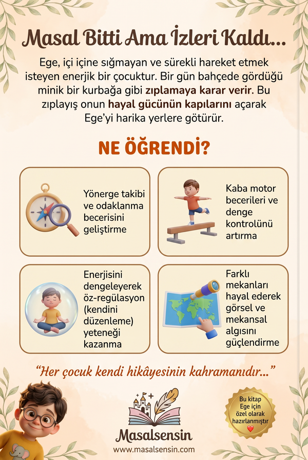 Ege isimli kitabın arka kapağı - öz-regülasyon ve motor becerileri kazandıran eğitici çocuk masalı