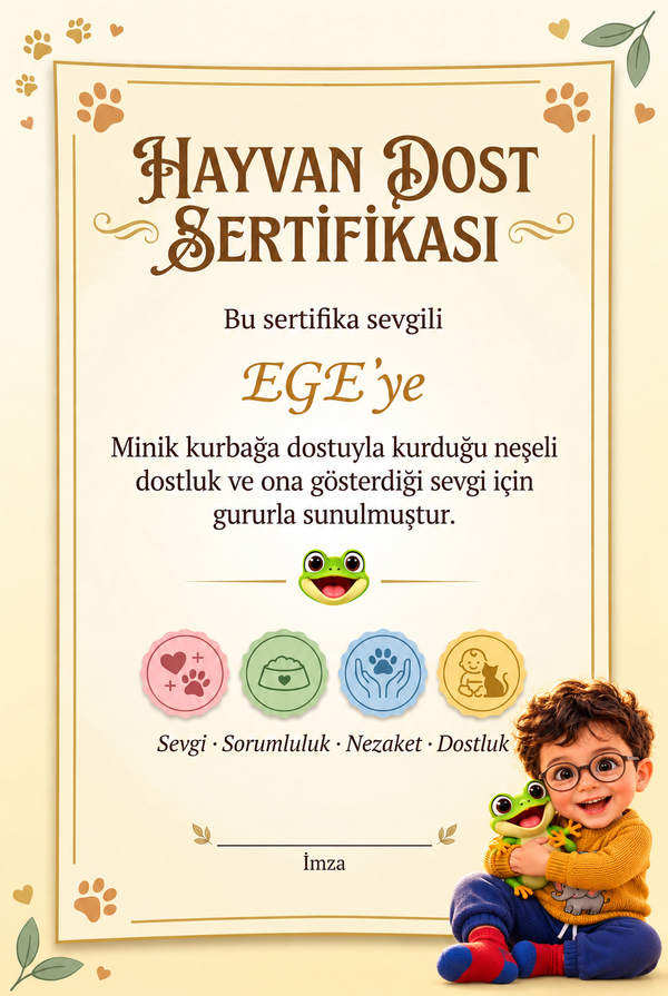 Ege'nin Zıp Zıp Oyunu kişiye özel Hayvan Dost Sertifikası
