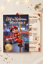 Elif'in adına özel kahramanlık kitabı ön ve arka kapak birlikte — A4 boyutunda yumuşak kapak tasarımı