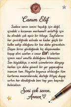 Kitabın ilk sayfasında yer alan aileden Elif'e yazılmış sevgi dolu özel ithaf ve hediye notu