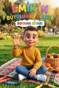 Emir'in Büyülü Köprüleri kişiye özel boyama kitabı ön kapağı, detaylı fantastik dünyalar illüstrasyonu