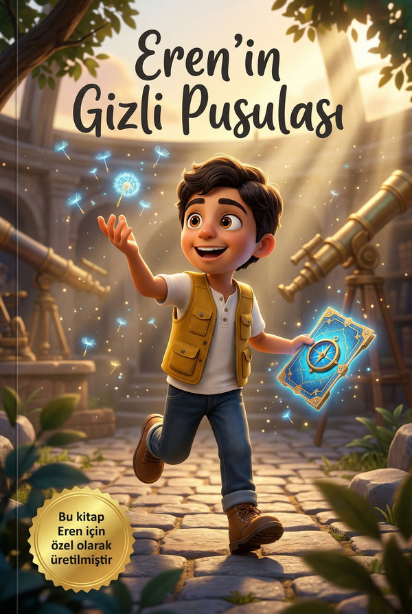 Eren'in Gizli Pusulası kişiselleştirilmiş çocuk kitabı ön kapağı tasarımı