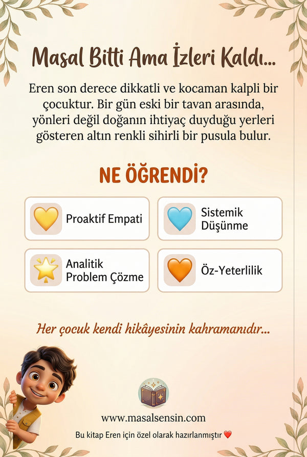 Eren ismine özel kitap arka kapak detayları - 8-10 yaş masal kitabı
