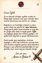 Hediye edilen kişiye özel çocuk kitabının iç sayfasında teyze ve büyükanneden yazılmış sevgi dolu özel not