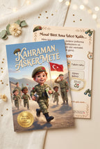 Kahraman Asker Mete kitabı ön ve arka kapak birlikte görünümü — dergi kalitesinde yumuşak kapaklı hediye formatı