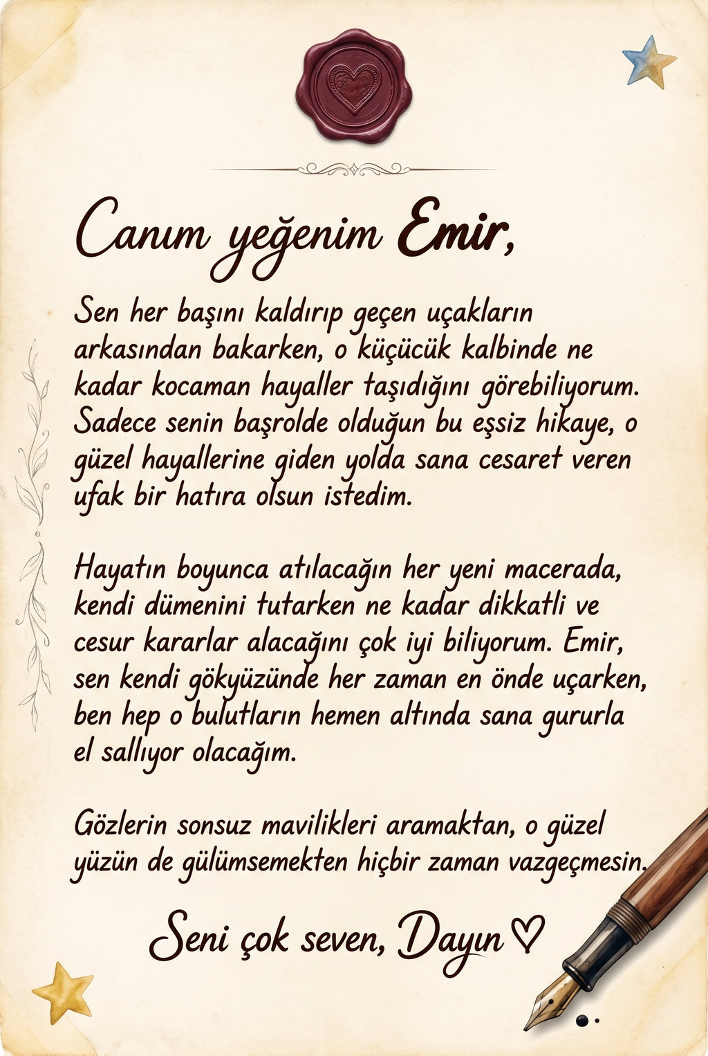 Kitabın ilk sayfasında yer alan, hediye eden kişinin yazdığı özel doğum günü tebrik notu alanı