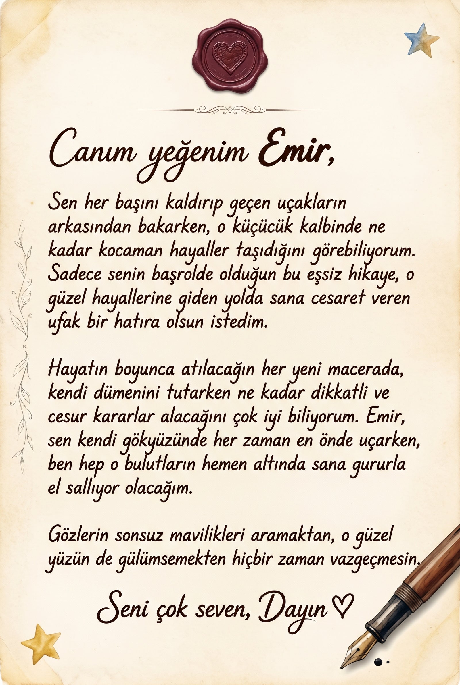 Kitabın ilk sayfasında yer alan, hediye eden kişinin yazdığı özel doğum günü tebrik notu alanı