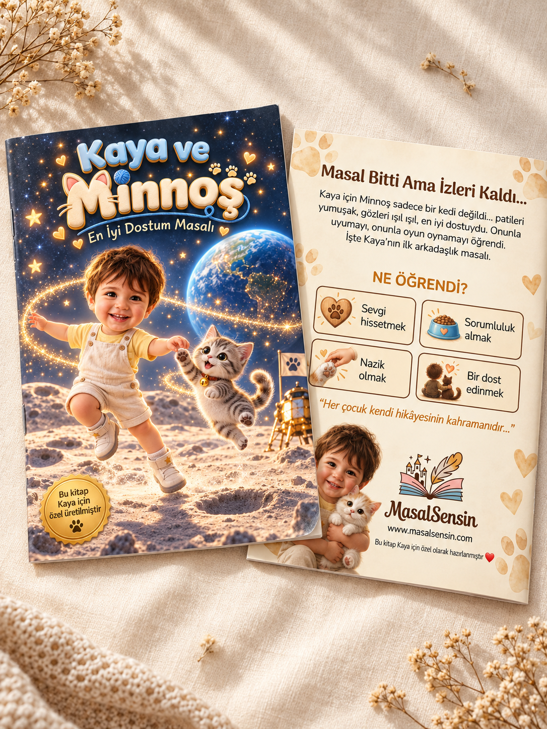 Kaya ve Minnoş ince yumuşak kapaklı kitabın ön ve arka kapağı