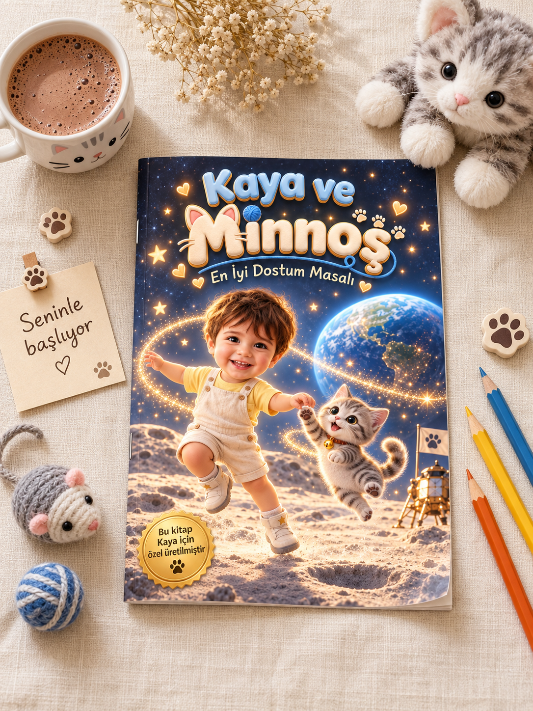 Kaya ve Minnoş kişiye özel kitap masa üstü görünüm