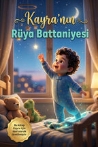 Kayra'nın Rüya Battaniyesi kişiye özel çocuk kitabı ön kapağı, yıldızlı gece ve huzurlu Pixar 3D illüstrasyon