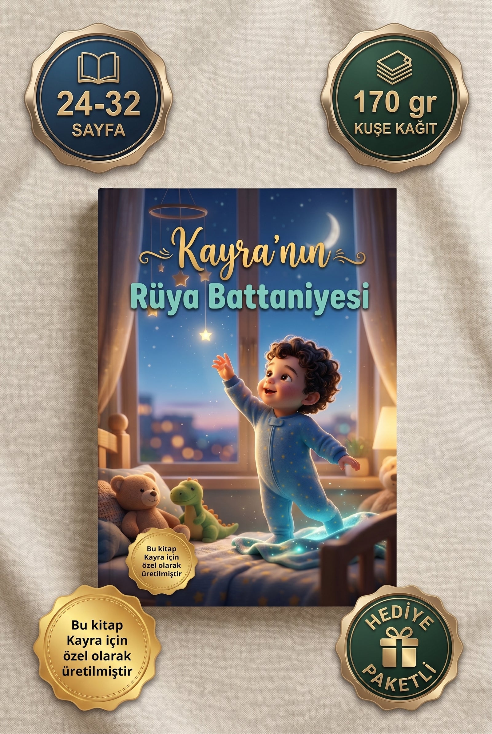 A4 yumuşak kapaklı ve dayanıklı sayfa yapısına sahip kişiye özel çocuk kitabı özellikleri ve kalite detayları