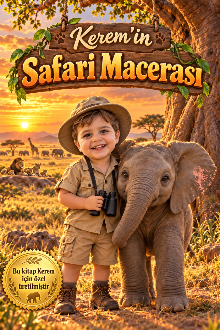 Kerem'in Safari Macerası - Vahşi Hayvanlar Kişiye Özel Çocuk Kitabı