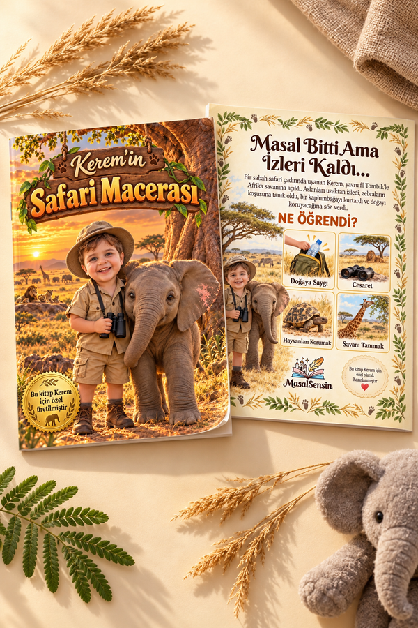Kişiye özel safari kitabının ön ve arka kapağı, tel dikişli ince yumuşak kapak