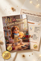 Elif'in Kayıp Güneş Damlası kitabı ön ve arka kapak birlikte — A4 boyutunda yüksek kalite baskı