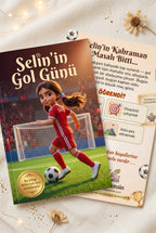 A4 yumuşak kapaklı Selin'in Gol Günü kişiye özel masal kitabı ön ve arka kapağının birleşik görünümü