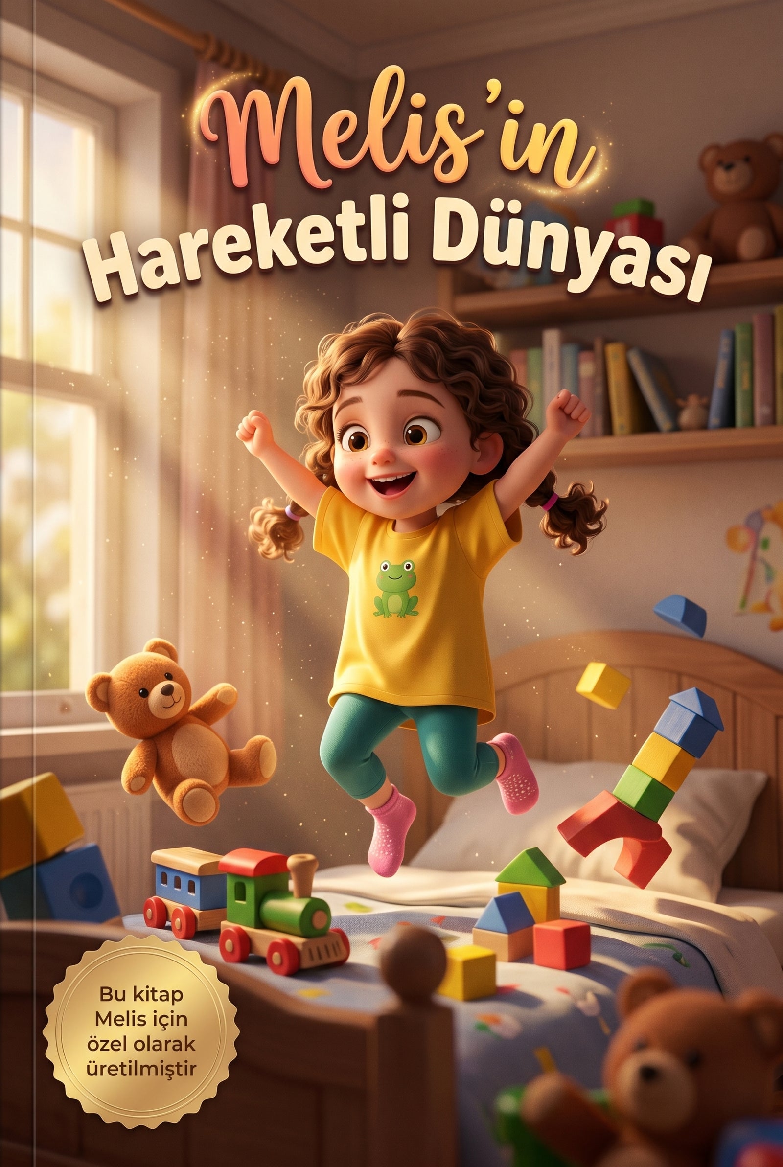 Hareketli Dünyam kişiye özel çocuk kitabı ön kapağı — canlı Pixar 3D illüstrasyon