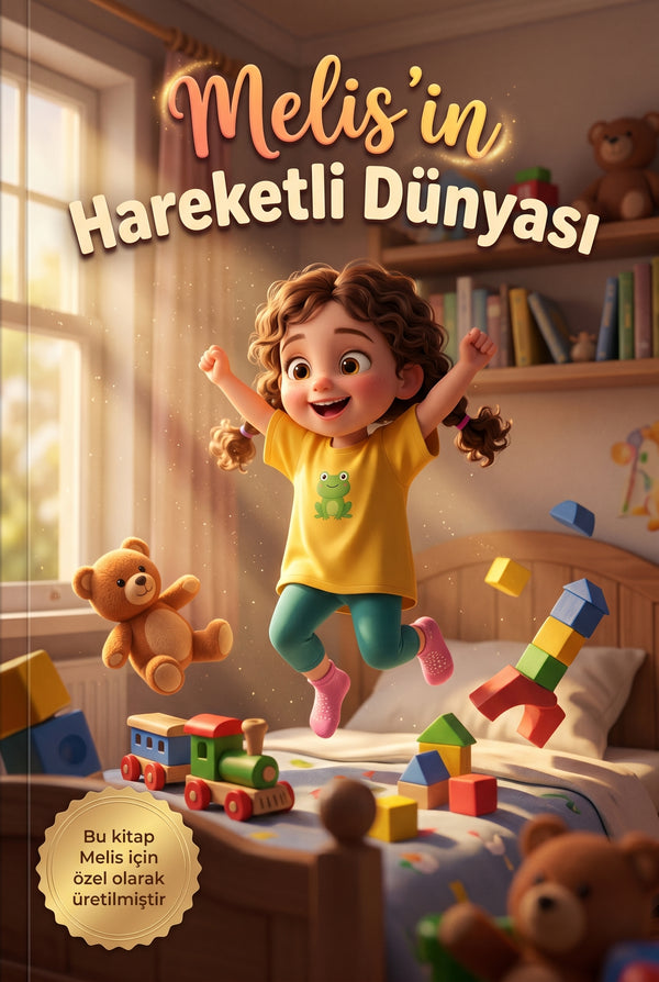 Hareketli Dünyam kişiye özel çocuk kitabı ön kapağı — canlı Pixar 3D illüstrasyon