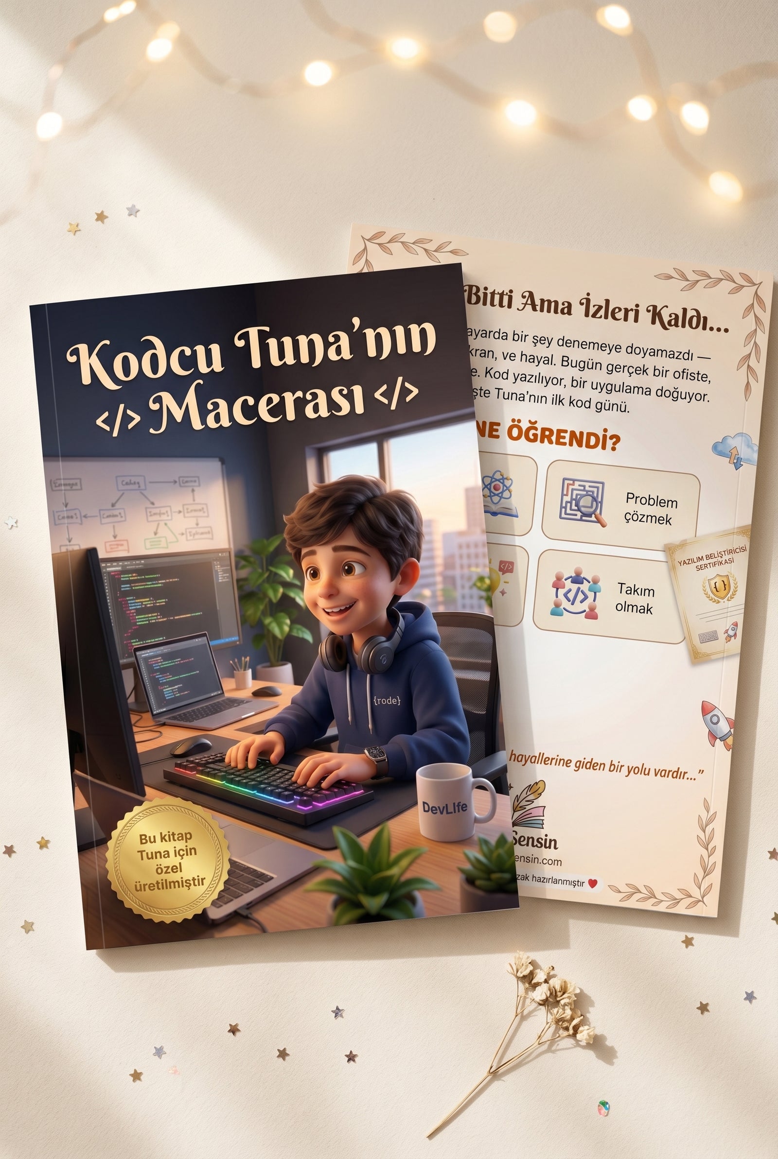 Kodcu Tuna'nın Macerası ön ve arka kapak birlikte — magazine format yüksek kaliteli yumuşak kapak
