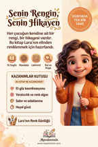 Kişiye özel Mevsim Boyama Kitabı'nın arka kapağı, çocuğun yaratıcılığını geliştiren kazanımları vurguluyor.