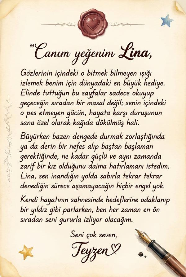 Kitabın ilk sayfasında yer alan hediye notu bölümü - Doğum günü için özel yazılmış sevgi dolu mesaj