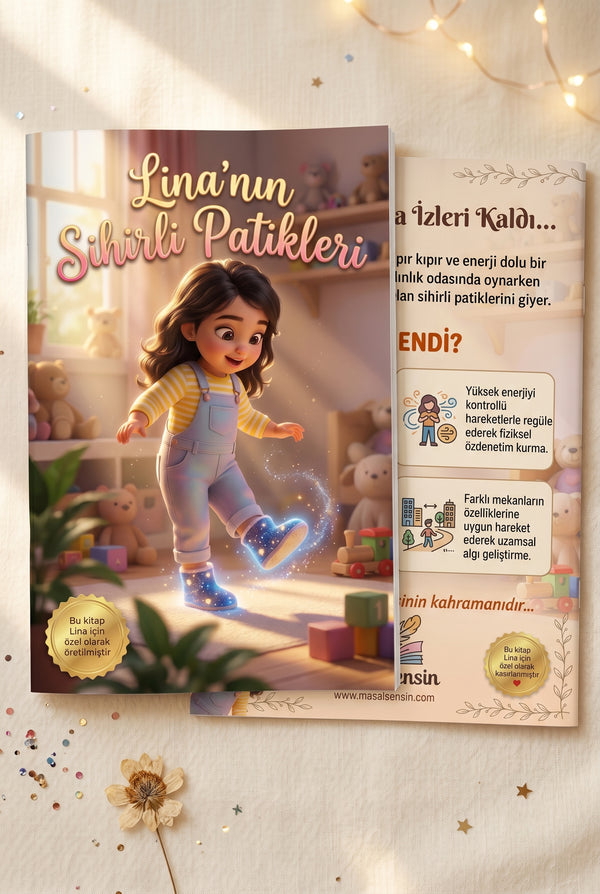 Lina adına özel kitabın ön ve arka kapak birlikte görünümü — A4 magazine format yumuşak kapak