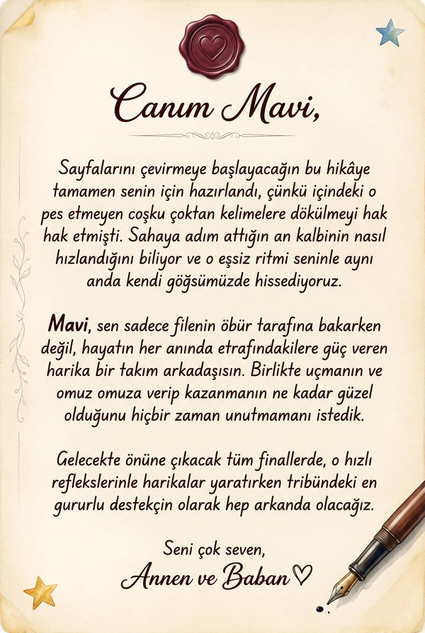 Kitabın ilk sayfasında yer alan, teyzesinden Mavi'ye ithafen yazılmış duygusal ve özel doğum günü kutlama mesajı.