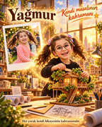 Yağmur gerçek fotoğraftan kitaptaki kahramana dönüşüyor