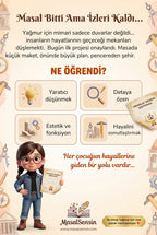 Mimar Yağmur isimli kitabın arka kapağı — duygusal benlik gelişimi ve analitik düşünme kazanımları.