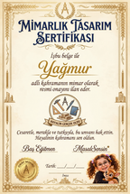 Mimar Yağmur kişiye özel Mimarlık Tasarım Sertifikası