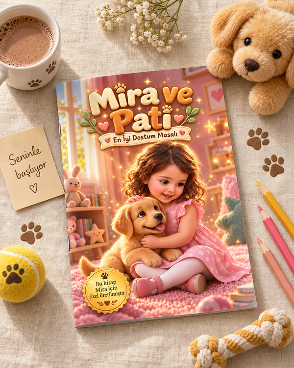 Mira ve Pati kişiye özel kitap masa üstü görünüm