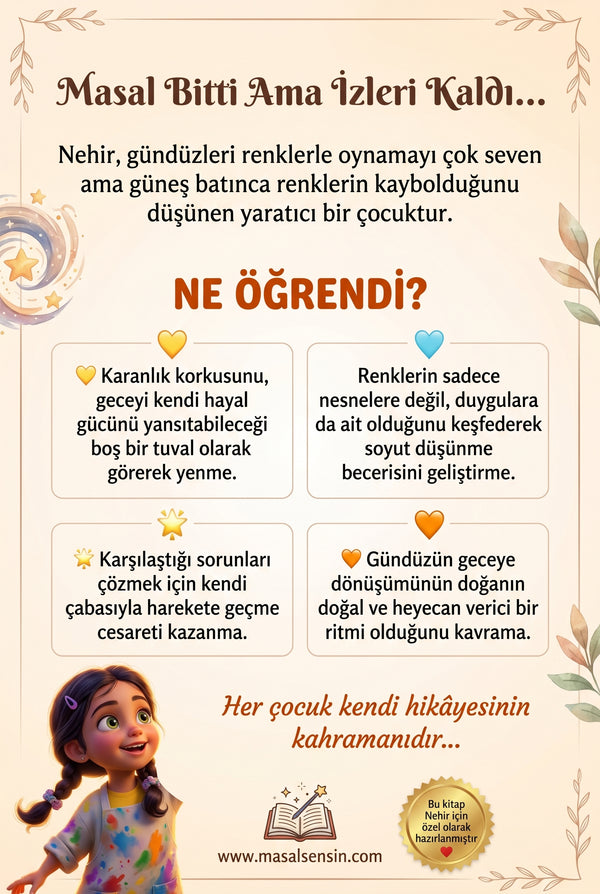 Nehir isimli hikaye kitabının arka kapağı — karanlık korkusunu yenme ve cesaret kazanımı özeti