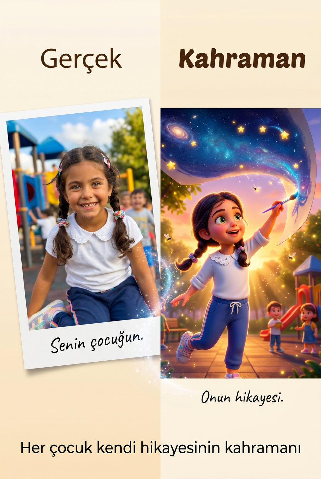 Gerçek çocuğun ateş böceği ile uzayı boyayan ve korkularını yenen masal kahramanına dönüştüğü an