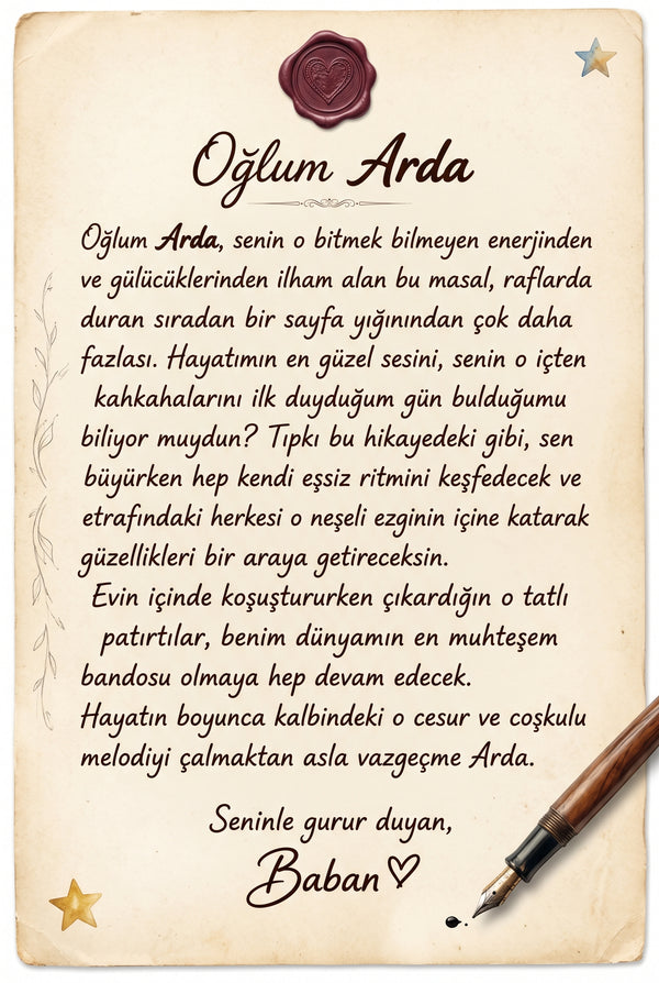 Kitabın iç kısmındaki kişiye özel sevgi notu sayfası — hediye eden kişinin bıraktığı anlamlı doğum günü mesajı alanı.